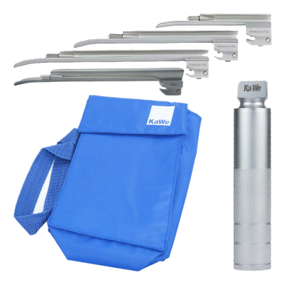 Ларингоскоп с набором клинков Miller (№ 1, 2, 3, 4) на батарейках, лампочка вакумная, прямой клинок